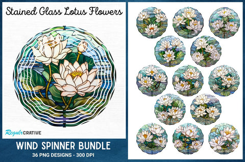 Stained Glass Lotus Flowers Wind Spinner Bundle Sublimation Regulrcrative 