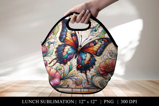 Stained Glass Lunch Bag Design, Elegant Lunch Tote PNG Sublimation BijouBay 