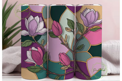Stained Glass Magnolia 20oz Tumbler Wrap Sublimation PixelChick 