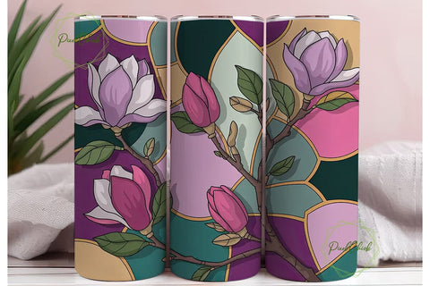 Stained Glass Magnolia 20oz Tumbler Wrap Sublimation PixelChick 