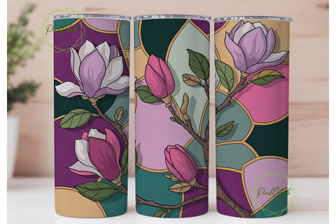 Stained Glass Magnolia 20oz Tumbler Wrap Sublimation PixelChick 