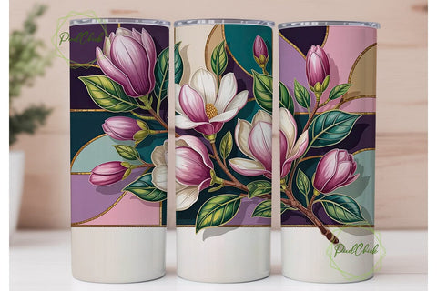 Stained Glass Magnolia 20oz Tumbler Wrap Sublimation PixelChick 