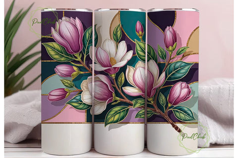 Stained Glass Magnolia 20oz Tumbler Wrap Sublimation PixelChick 