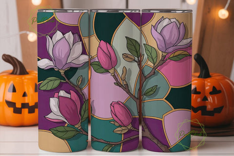 Stained Glass Magnolia 20oz Tumbler Wrap Sublimation PixelChick 
