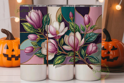 Stained Glass Magnolia 20oz Tumbler Wrap Sublimation PixelChick 