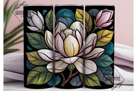 Stained Glass Magnolia 20oz Tumbler Wrap Sublimation sassyprint 
