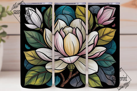 Stained Glass Magnolia 20oz Tumbler Wrap Sublimation sassyprint 