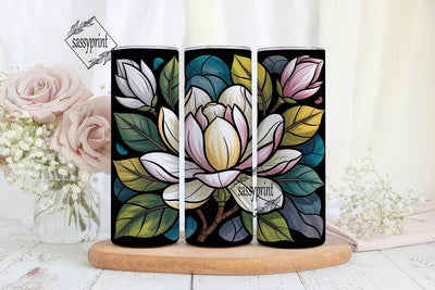 Stained Glass Magnolia 20oz Tumbler Wrap Sublimation sassyprint 
