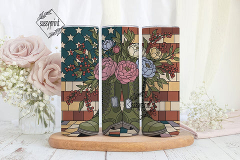 Stained Glass Military Floral Tumbler Sublimation sassyprint 