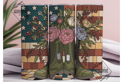 Stained Glass Military Floral Tumbler Sublimation sassyprint 