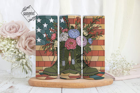 Stained Glass Military Floral Tumbler Sublimation sassyprint 