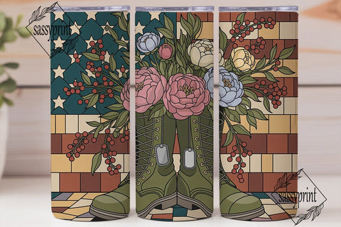 Stained Glass Military Floral Tumbler Sublimation sassyprint 