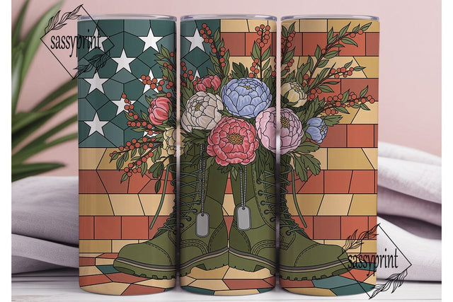 Stained Glass Military Floral Tumbler Sublimation sassyprint 