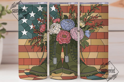 Stained Glass Military Floral Tumbler Sublimation sassyprint 