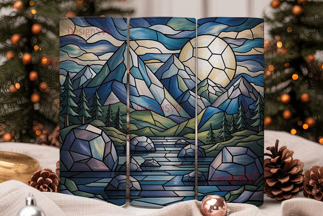 Stained Glass Mountain 20oz Tumbler Wrap Sublimation DesignSVG 