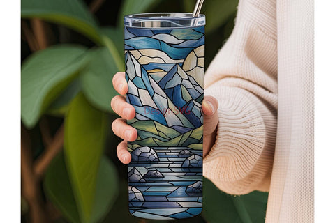 Stained Glass Mountain 20oz Tumbler Wrap Sublimation DesignSVG 
