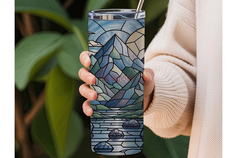 Stained Glass Mountain 20oz Tumbler Wrap Sublimation DesignSVG 