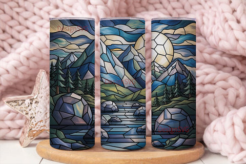 Stained Glass Mountain 20oz Tumbler Wrap Sublimation DesignSVG 