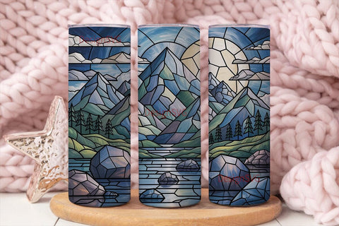 Stained Glass Mountain 20oz Tumbler Wrap Sublimation DesignSVG 
