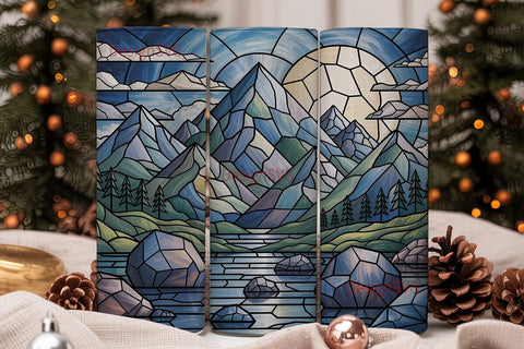 Stained Glass Mountain 20oz Tumbler Wrap Sublimation DesignSVG 