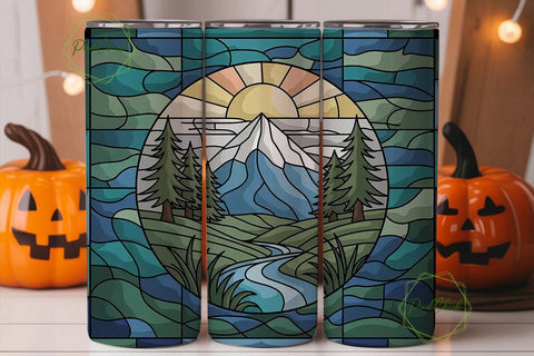 Stained Glass Mountain 20oz Tumbler Wrap Sublimation PixelChick 