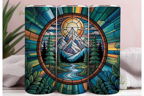 Stained Glass Mountain 20oz Tumbler Wrap Sublimation PixelChick 