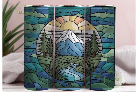 Stained Glass Mountain 20oz Tumbler Wrap Sublimation PixelChick 