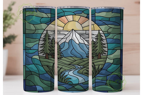 Stained Glass Mountain 20oz Tumbler Wrap Sublimation PixelChick 