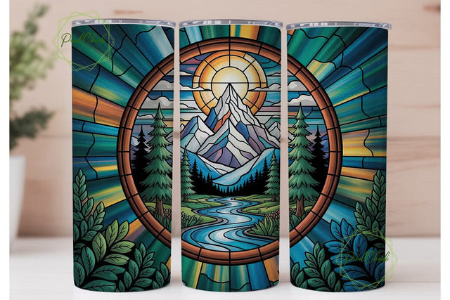 Stained Glass Mountain 20oz Tumbler Wrap Sublimation PixelChick 