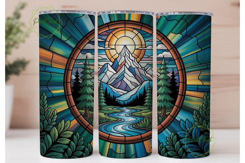 Stained Glass Mountain 20oz Tumbler Wrap Sublimation PixelChick 