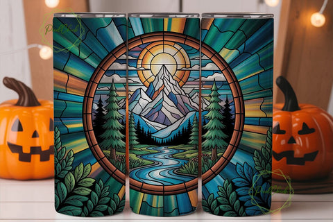 Stained Glass Mountain 20oz Tumbler Wrap Sublimation PixelChick 