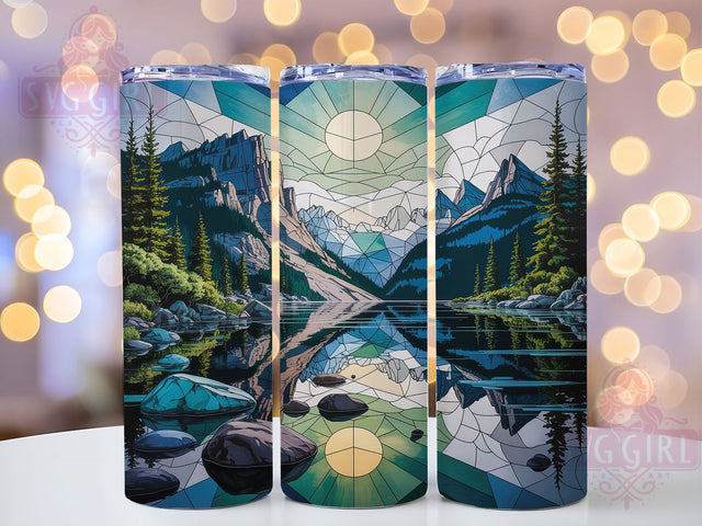 Stained Glass Mountain Art Tumbler, Nature Mosaic Wrap, 20oz Tumbler Sublimation, Scenic Glass Art Design, Geometric Landscape Sublimation, Colorful Peaks Tumbler, Artistic Outdoors Wrap Sublimation SvggirlplusArt 