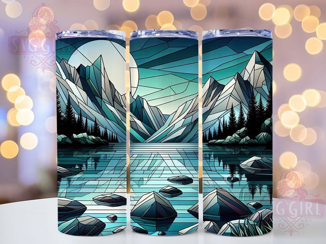 Stained Glass Mountain Art Tumbler, Nature Mosaic Wrap, 20oz Tumbler Sublimation, Scenic Glass Art Design, Geometric Landscape Sublimation, Colorful Peaks Tumbler, Artistic Outdoors Wrap Sublimation SvggirlplusArt 