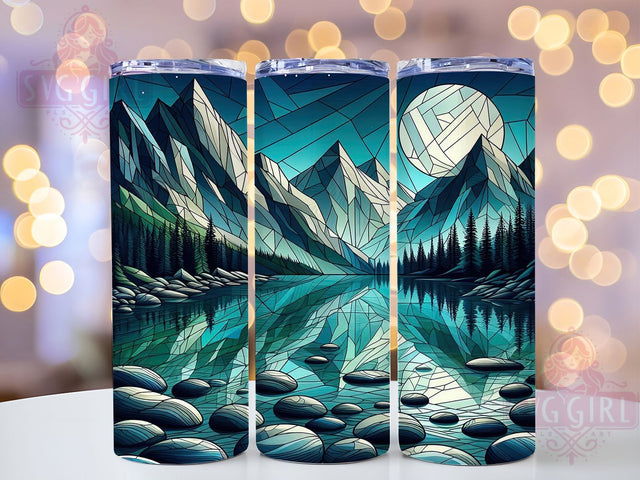 Stained Glass Mountain Art Tumbler, Nature Mosaic Wrap, 20oz Tumbler Sublimation, Scenic Glass Art Design, Geometric Landscape Sublimation, Colorful Peaks Tumbler, Artistic Outdoors Wrap Sublimation SvggirlplusArt 