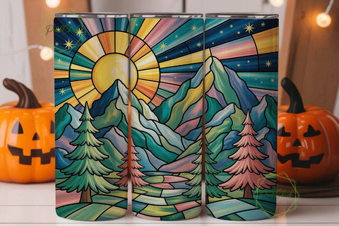 Stained Glass Mountains 20oz Tumbler Sublimation PixelChick 