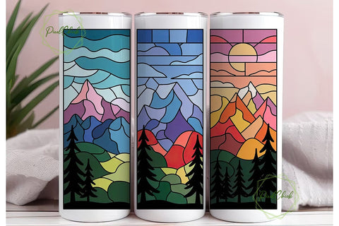 Stained Glass Mountains 20oz Tumbler Sublimation PixelChick 