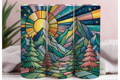 Stained Glass Mountains 20oz Tumbler Sublimation PixelChick 