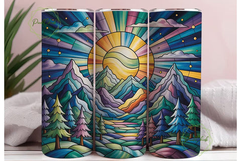 Stained Glass Mountains 20oz Tumbler Sublimation PixelChick 