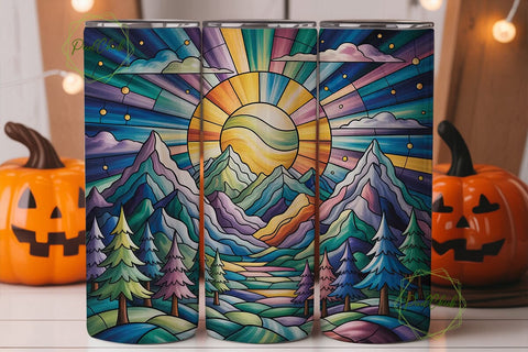 Stained Glass Mountains 20oz Tumbler Sublimation PixelChick 