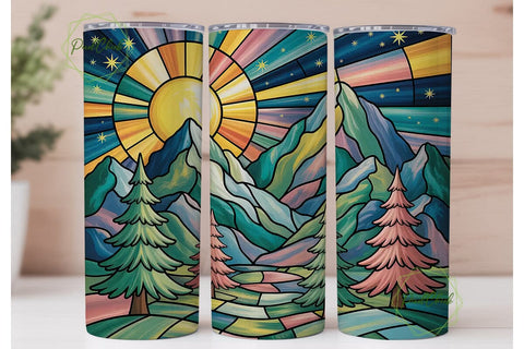 Stained Glass Mountains 20oz Tumbler Sublimation PixelChick 