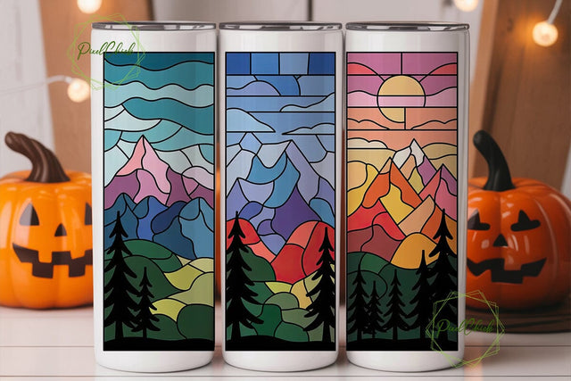 Stained Glass Mountains 20oz Tumbler Sublimation PixelChick 