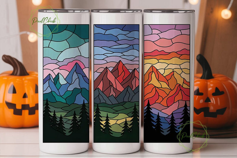 Stained Glass Mountains 20oz Tumbler Sublimation PixelChick 