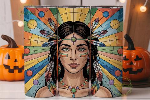 Stained Glass Native Woman 20oz Tumbler Sublimation PixelChick 