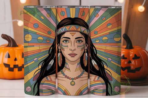 Stained Glass Native Woman 20oz Tumbler Sublimation PixelChick 