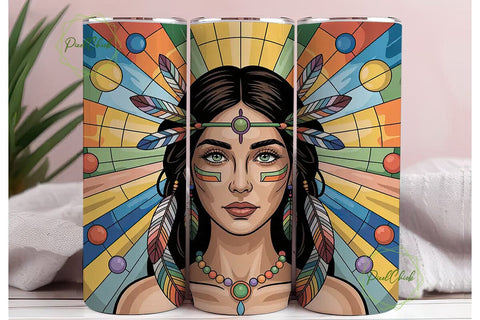 Stained Glass Native Woman 20oz Tumbler Sublimation PixelChick 