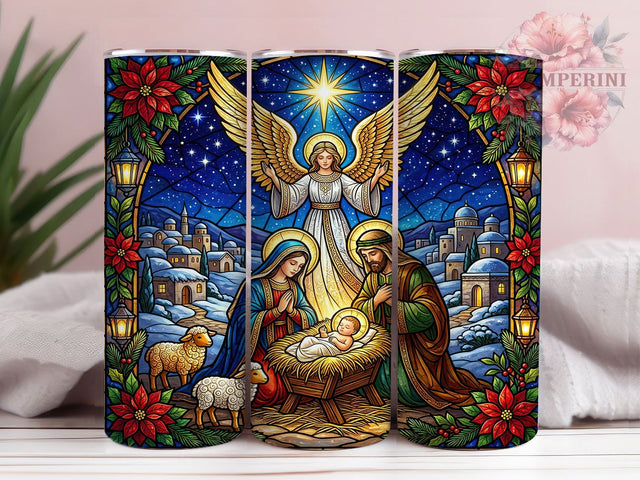 Stained Glass Nativity 20oz Tumbler, Stained Glass PNG, Nativity PNG, Stained Glass Art, Nativity Tumbler, Stained Glass Wrap, Glass Nativity PNG, Christmas Nativity Sublimation Li Zamperini 