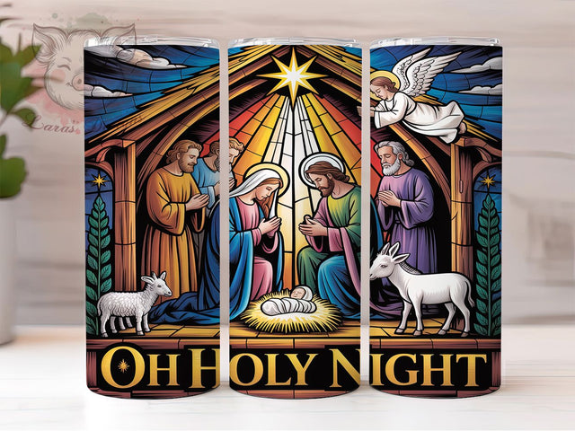 Stained Glass Nativity Tumbler, Oh Holy Night Wrap, Christian Sublimation Design, 20oz Christmas Tumbler, Religious Holiday Art, Nativity Scene Mug, Faith Christmas Cup Sublimation Lara' s Designs 