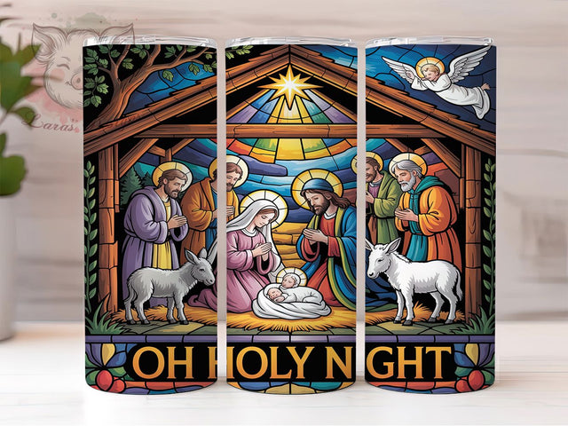 Stained Glass Nativity Tumbler, Oh Holy Night Wrap, Christian Sublimation Design, 20oz Christmas Tumbler, Religious Holiday Art, Nativity Scene Mug, Faith Christmas Cup Sublimation Lara' s Designs 