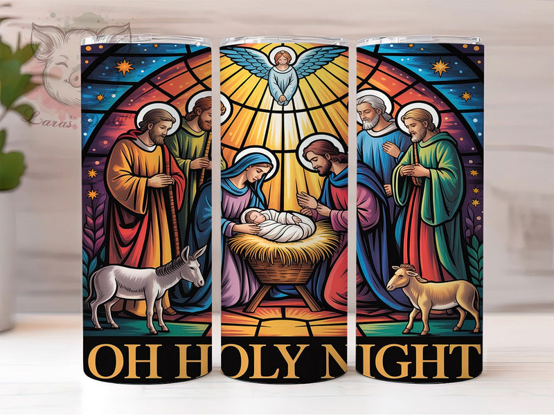 Stained Glass Nativity Tumbler, Oh Holy Night Wrap, Christian Sublimation Design, 20oz Christmas Tumbler, Religious Holiday Art, Nativity Scene Mug, Faith Christmas Cup Sublimation Lara' s Designs 