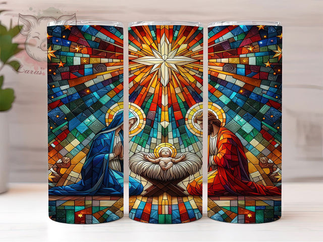 Stained Glass Nativity Tumbler, Stained Glass Wrap, Christian Christmas Sublimation, Nativity Scene Cup, 20Oz Skinny Tumbler Wrap, Religious Holiday Mug, Faith-Inspired Christmas Design Sublimation Lara' s Designs 